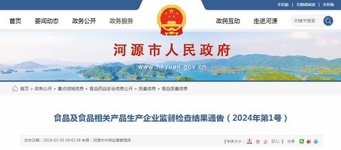 廣東省河源市食品及食品相關產品生產企業監督檢查結果通告（2024年第1號）